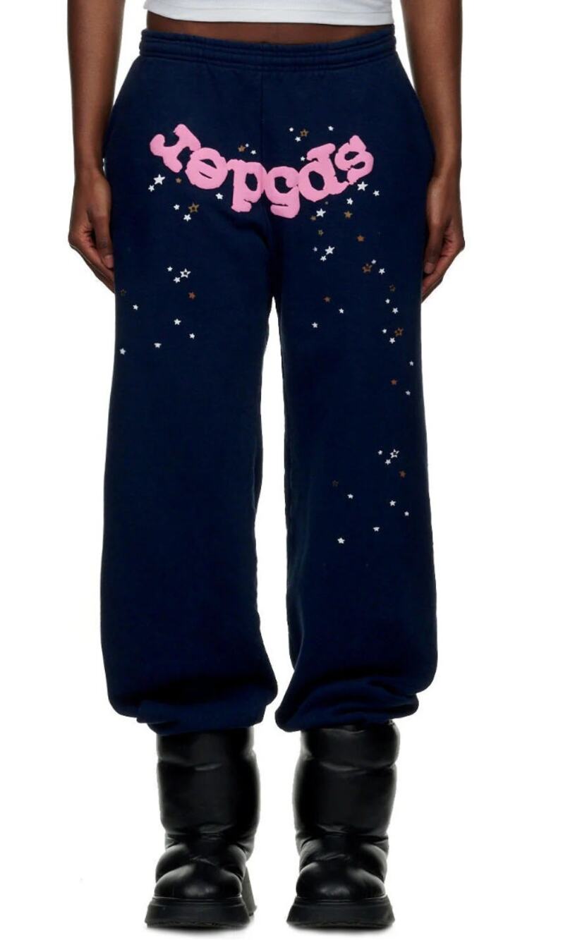 Sp5der Sweatpants Medium Atlanta Jogger in Navy Graphic Star Cotton Lounge
